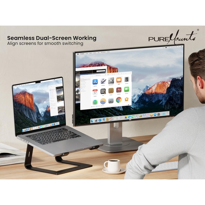 PureMounts Laptop Stand, Ultra-Slim, Ergonomic Aluminium Notebook Holder with Ventilation