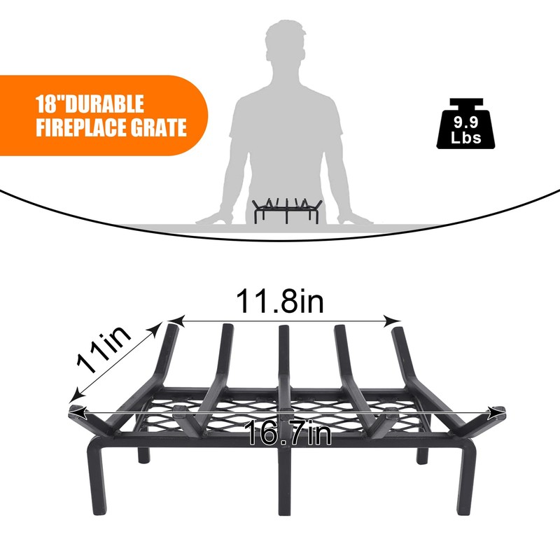 17 Inch Fireplace Grate with Ember Retainer,Cast Iron Fireplace Log