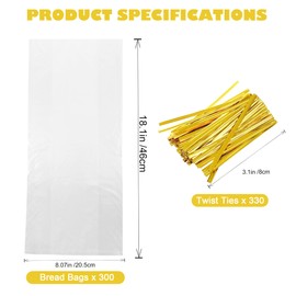 Homrelaxy 150Pcs Plastic Bread Bags for Homemade Bread and 160 Ties, 18 x 8 x 4 Inch Reusable Clear Loaf Bags, Adjustable, Perfect for Home Bakers and Bakeries