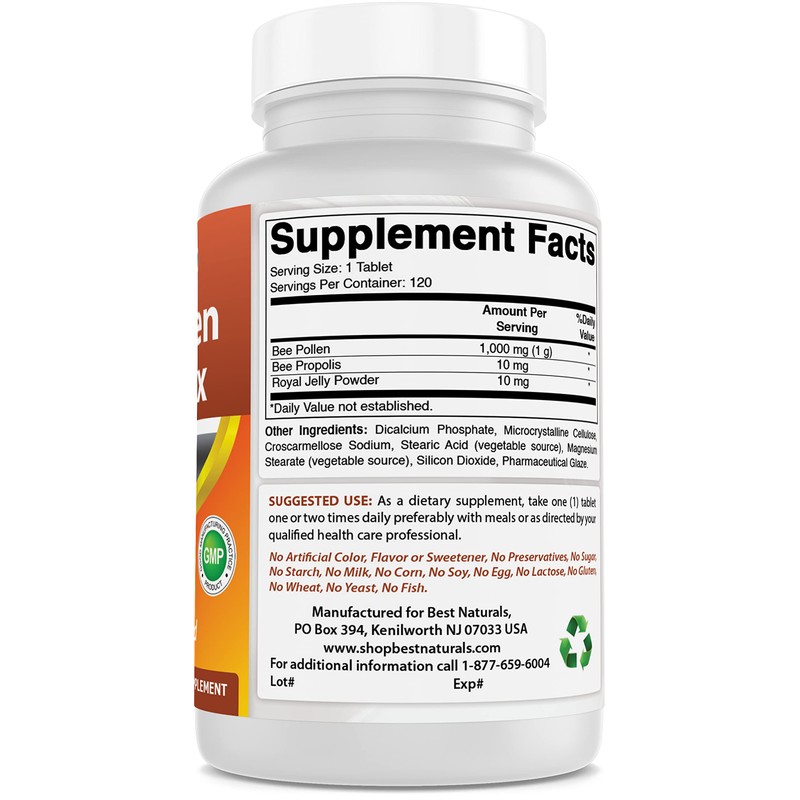 Best Naturals Bee Pollen Complex 1000 mg 120 Tablets