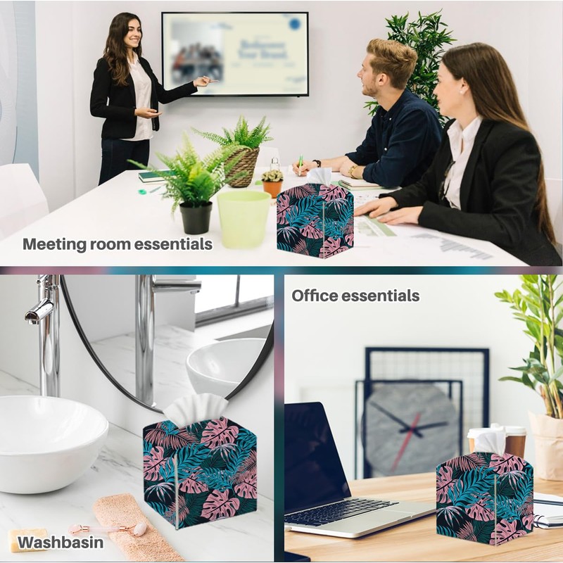 Tissue Box Cover, Tissue Box Holder, Square with Belt Bottom,