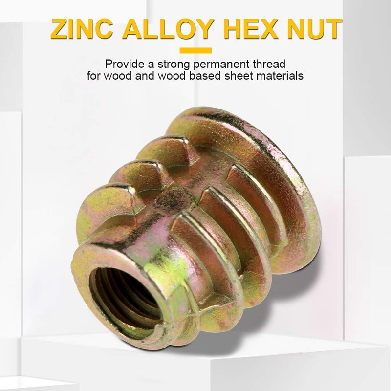 50 Pcs Wood Threaded Insert Nuts M4 x 8mm Screw