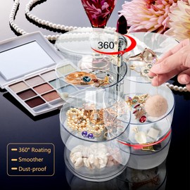 5 Layers Jewelry Organizer Storage Box, FODIENS Rotatable Hair Tie Container Earrings Holder Organizer for Women, Clear Jewelry Accessory Storage Tray with Lid for Earrings Bracelets Necklaces (Clear)