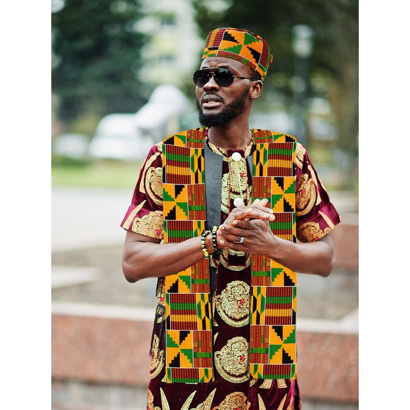 2 Pcs African Hats Kente Scarf Sets African Turban Dashiki
