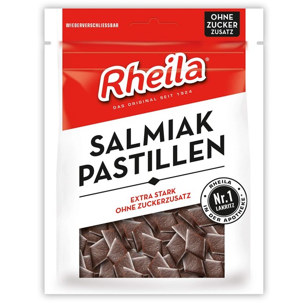Rheila Salmiak Pastillen sugar free (Salty Licorice Bits), 90g - 3.1oz resealable Bag