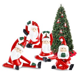 CXRYLZ-FUR Pack of 4 Santa Tree Decorations Christmas, 3D Resin Christmas Tree Pendants, Christmas Tree Decoration, Small Cute Craft Figure for Christmas Pendants (New Yoga)