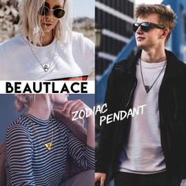 beautlace Horoscope Zodiac Triangle Necklaces 12 Constellation Astrology Charm 18K Gold/Silver/Black Gun Plated Pendant Necklace for Women Men Jewelry Gift, 铜