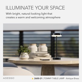 Adesso Cordless Table Lamp with 3-Level Touch Dimmer & Built-in Rechargeable Battery – 15" Tall Touch Lamp, Antique Brass Finish