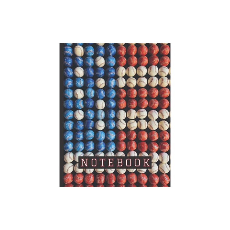 Notebook: Baseball US Flag Theme Wide Ruled Paper