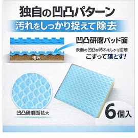 Wada Shoten Pikazo Polishing Sponge Pad, Blue, 2.0 x 2.4 inches (5 x 6 cm), Double Sided, For Kitchen Cleaning, Water Spot Removal, Pack of 6