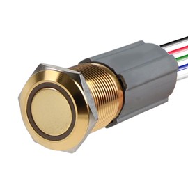 Zoyseay 19mm Push Button Switch Gold Plated 5A 12-24V LED Light, Premium Elegant for Electronics, DIY Projects, PC Customization (24K Gold Finish, Anti-Corrosion) - 1 Pack (Momentary, Blue)