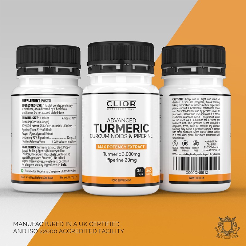 Turmeric Curcumin 3,000mg with Black Pepper x 365 Vegan Tablets