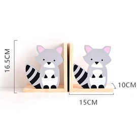 2Pcs Wooden Bookends for Kids - Adorable Cartoon Book Ends, Book Stoppers Holders, Children's Room & Nurseries Decoration for Shelves, Raccoon
