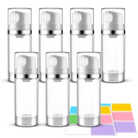 7 Pack Airless Pump Bottles 3.4oz/100ml Lotion Dispenser Travel Pump Bottles for Toiletries Airless Cosmetic Pump Container Airless Pump Jar for Toiletries Shampoo Cream with Labels(Clear)