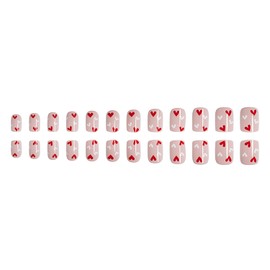 24 Pcs Valentine's Day Press on Nails Short Square Valentines False Nails with Heart Designs Pink Red White Heart Nails Design Love Fake Nails Artificial Acrylic Nails Heart Glue on Nails for Women