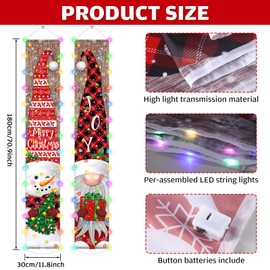 Irenare Lighted Christmas Banner Decorations with LED Light Merry Christmas Front Porch Sign Snowman Gnome Hanging Door Banner for Winter Xmas Holiday Party Outdoor Decor(Classic)