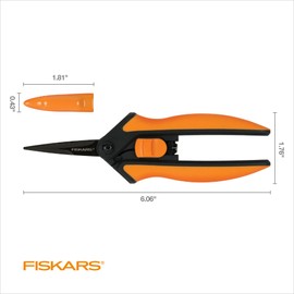 Fiskars Micro-Tip Pruning Snips Garden Shears - Plant Cutting Scissors with Sharp Precision-Ground Non-Stick Blade - 2-Count