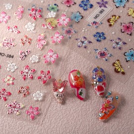 Jremg 5D Embossed Flower Nail Stickers Colorful Floral Nail Decal Self-Adhesive Daisy Lily Flowers Nail Designs Cute Leopard Blossom Nail Designs Nail Supplies for Women DIY Nail Decoration 3 Sheets