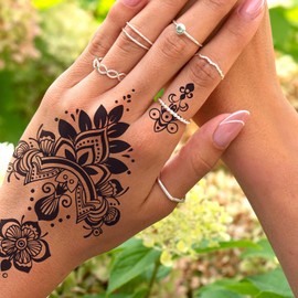 10 Sheets Black Henna Tattoo Kit, Waterproof Henna Tattoos Stickers for Women Wedding Party Festival Decorations 723