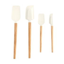 ikasus 4PCS Silicone Spatulas, Wooden Handle Rubber Spatula Heat Resistant Seamless Non-Stick Flexible Scrapers Baking Mixing Tool Set