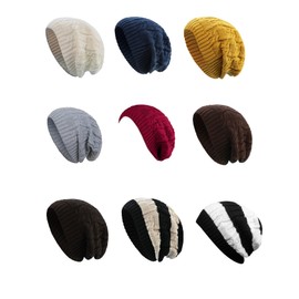 Surblue Unisex Trendy Beanie Warm Oversized Chunky Cable Knit Slouchy Woolen Hat, Blackbeige