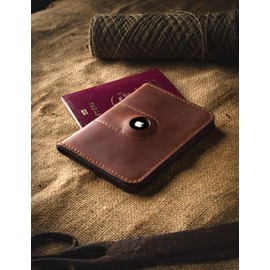 Crazy Horse Craft, AirTag Passport Wallet - Italian Leather, Wool Felt Travel Card Holder, Air Tag, Passport Covers ID Passport Wallet Case, Classic Brown, Minimalist