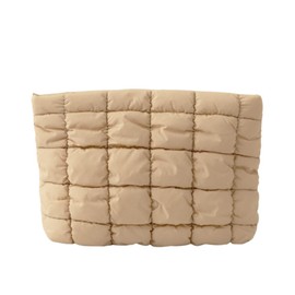 Makeup Bag for Women,Large Quilted Cosmetic Organizer Pouch Cute Make up Bag Puffy Portable Travel Toiletry Bag Girls Zipper Waterproof Storage Bags,Puff Brown