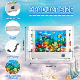 Baquler 2 Pack Fake Fish Tank with Moving Fish, Decorative Aquarium Lamp, Artificial Tropical Marine Tank, Sensory LED Mood Light, Virtual Motion Lamp Night Light and Fun Gifts