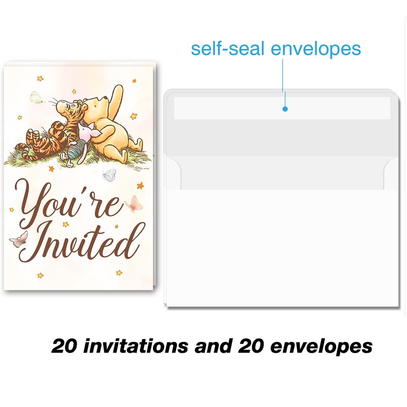 pertnate Pooh Bear Baby Shower Invitations with Envelopes, 20 Count