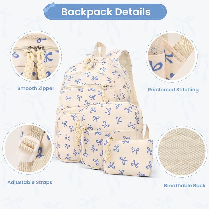 jingyuKJ Coquette Backpack Set, Cute Kawaii Aesthetic Daypack Bow Rucksack