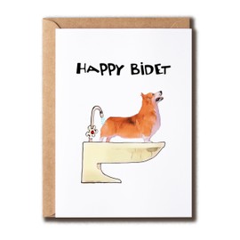 ALDDesigns Happy Bidet Card - Corgi Dog Card - Toilet Pun Card - Corgi Greeting Card - Card For Friends - Corgi Birthday Card