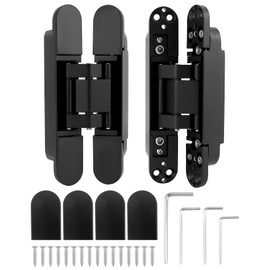 QWORK Adjustable Hidden Door Hinges (2-Pack) in Sleek Black – 6" Zinc Alloy 3-Way Adjustability, 180-Degree Swing, for Doors Up to 850mm Width and 88 lbs, More Than 35mm Thickness