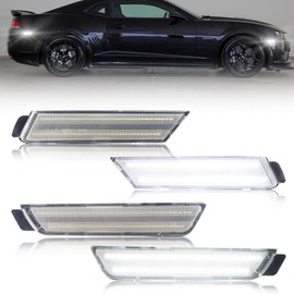 VANKUB LED Side Marker Lights Clear Lens for Chevy Camaro 2010 2011 2012 2013 2014 2015, 5th Gen Camaro White Front Rear Bumper Fender Marker Lamps Turn Signal, Side Marker Reflectors Lights, 4 PCS