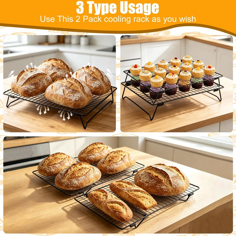 Sourdough Cooling Rack 2 Pack Stackable | Heavy Duty Wire