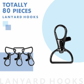 80 Pack D-Ring Swivel Carabiner for Key Chains, Lanyards, DIY Accessories, Craft Supplies and the Purse (Black, 3.8 x 2cm)