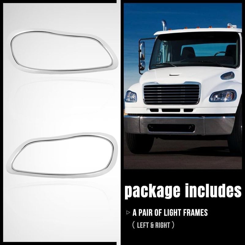 Pair Chrome Headlight Bezel Trim Cover Replacement for Freightliner M2