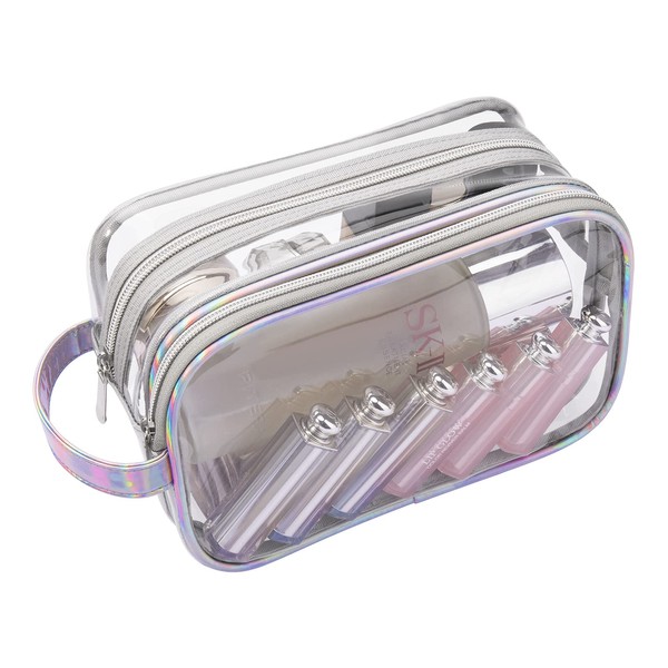 Lermende Clear Makeup Bag,2 Layer Clear Makeup Case,Coquette Glossier Bag Clear Zipper Bag for Travel,Portable Makeup Organizer Bag,Water-Resistant Large Makeup Cosmetic Bag for Women and Girl