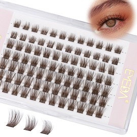EMEDA Dark Brown Individual Cluster Eyelashes D Curl Mix 8 mm 10 mm 12 mm DIY Eyelash Extension Clear Band Natural Brown Eyelash Line Coloured Cluster Eyelashes (Dark Brown)