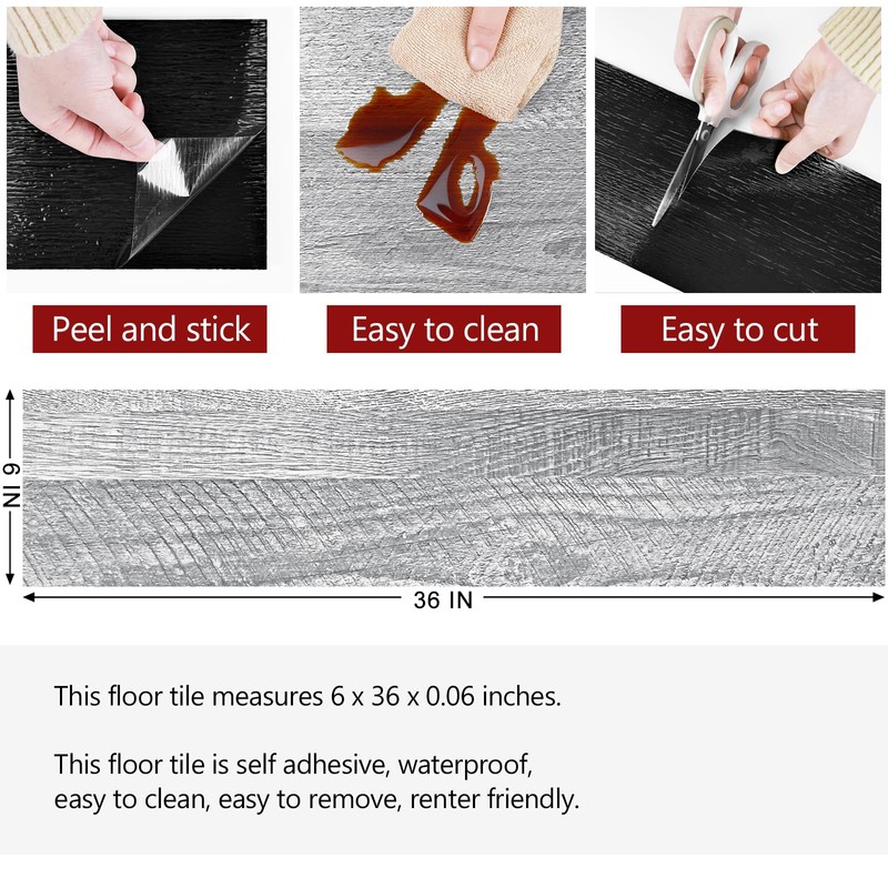 WESTICK Grey Peel and Stick Floor Tile Waterproof Bathroom Floor