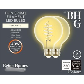 P L-RA G25 LED Vintage Light Bulb, 4 Watts (40W Equivalent), Soft White, Thin Filament, E26, 2PK - Dimmable - Can Be Dimmed to Create A Cozy Atmosphere
