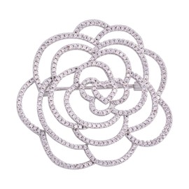 YYBONNIE Freshwater Pearl Hollow Out Crystal Rose Camellia Flower Brooch Pins Brass Micro Pave Rhinestone Blooming Floral Bridal Wedding Bouquet Jewelry (Silver Hollow Out)
