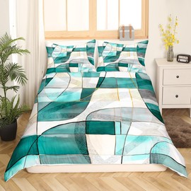 Feelyou Geometric Abstract Bedding Set Twin Size Kids Teal Blue Marble Pattern Comforter Cover Set for Boys Girls Teens Duvet Cover Modern Art Bedspread Cover Room Decor Quilt Cover