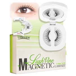 LASHVIEW with Magnetic Eyelash Applicator, Reusable Soft Magnetic Eyelashes Natural Look, No Glue Magnetic Eyelashes Kit, All Day Comfortable Windproof & Waterproof (L17)