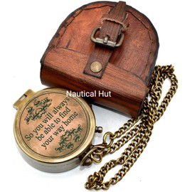 Nautical Hut So You Will Always Be Able to Find Your Way Home Brass Antique Compass with Leather Case Romantic Gift for Your Love Valentine Gift Wedding Gift Special Couple Gift Compass