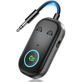 Bluetooth 5.2 Transmitter Receiver, Long Playtime, Dual Connection, 10m Range, Mic for Calls, 2-in-1 Wireless Aux Bluetooth Adapter for TV, Headphone, Airpods, Speaker, Car