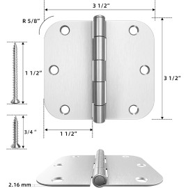 HOSOM (30) 3.5" Satin Nickel Interior Door Hinges 3-1/2" with 5/8" Radius ORB Hinge US