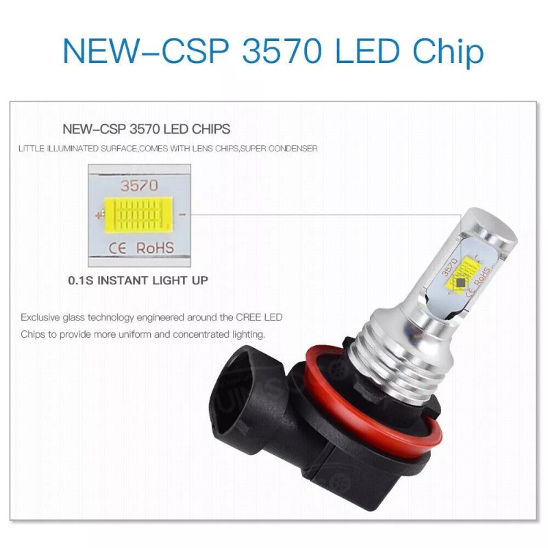 AUIMSOCO H11 LED Headlight Super Bright Bulbs Kit 12000K White