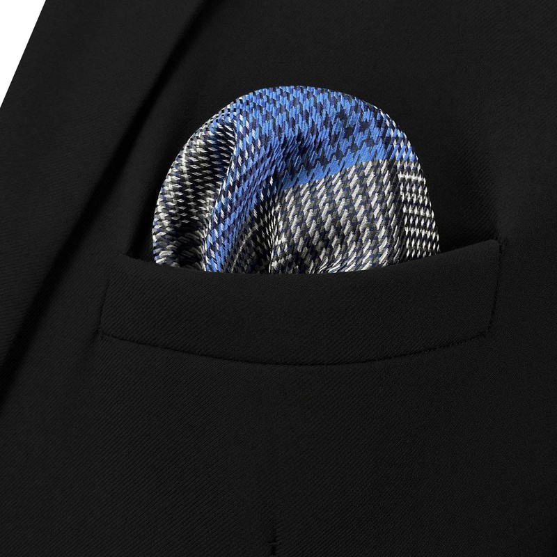 S&W SHLAX&WING Silk Pocket Square, Checked, Blue, Extra Large, Formal