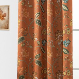 Lino Rosa Floral Bird Patterned Back Tab Blackout Curtains 63 Inches Long 2 Panels Set for Bedroom,Burnt Orange