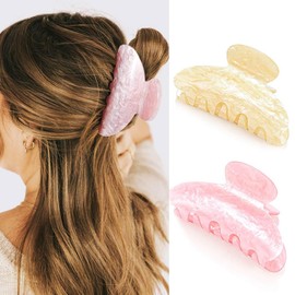 Gortin Acrylic Claw Clips for Women Blue Hair Clips Median Nonslip Hair Claw for Thick Hair Fancy Hair Accessories (B-Pink+Beige, Free size)